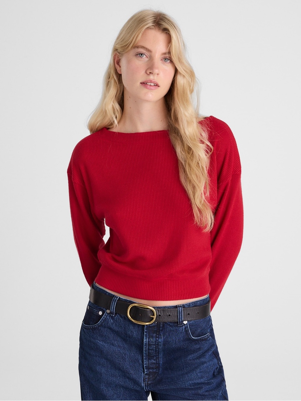 Madewell Boatneck Drop-Shoulder Top in Crimson Red size XXS